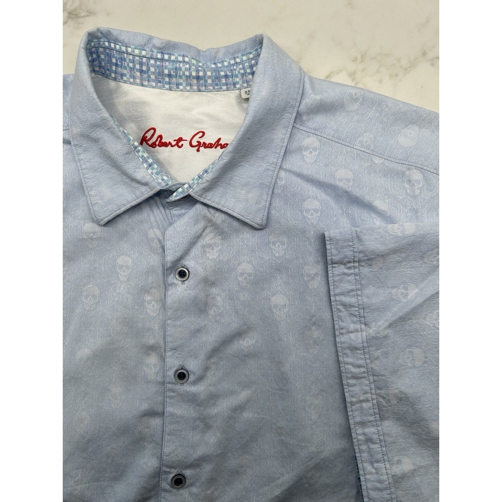 Robert Graham Skull AOP All Over Print Flip Cuff Short Sleeve Button Up 3XL